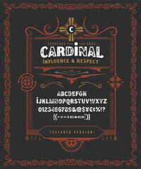 Vector vintage font Cardinal. Letters and numbers