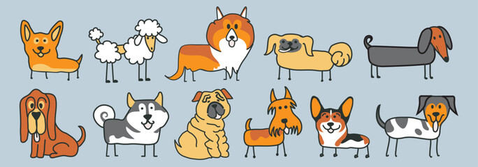  Pattern set of many different dog breed