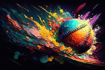 Piłka Baseball abstrakcyjny kolorowy akrylowy obraz Generative AI - obrazy, fototapety, plakaty