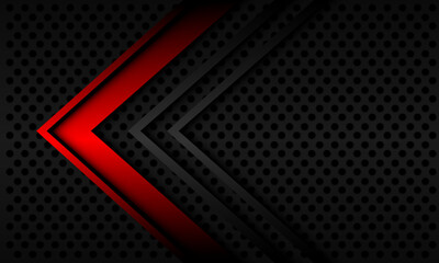 Abstract red arrow direction geometric on grey circle mesh pattern design modern futuristic background vector