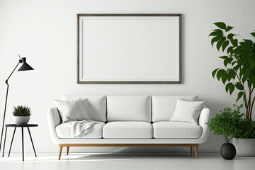 Mock up in Scandinavian style modern and minimalist living room interior design.