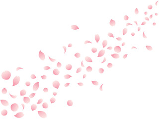 右上から左下へ流れるような桜の花びらのイラスト（薄いピンク） - obrazy, fototapety, plakaty