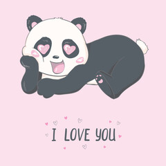 Illustration with cute cartoon panda.