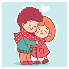Cute girl and boy. Valentine's Day. Love card.