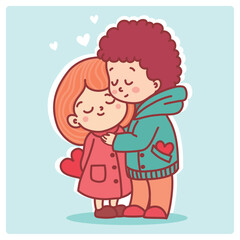 Cute girl and boy. Valentine's Day. Love card.