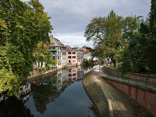 Houses in Strasbourg on the Ill River on a sunny day