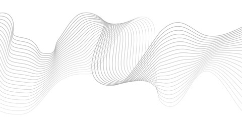 Undulate Grey Wave Swirl, frequency sound wave, twisted curve lines with blend effect. Technology, data science, geometric border. Isolated on white background. Vector illustration. - obrazy, fototapety, plakaty