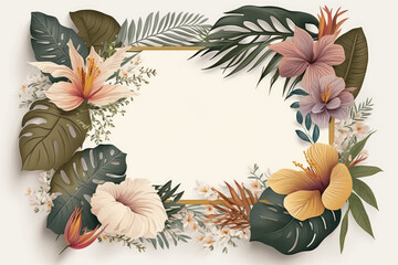 Wildflower tropical flower floral frame ,hulthemia, rosa. Aquarelle wild flower for background, texture, wrapper pattern, frame or border.generative ai