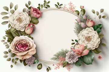 Fototapeta premium Wildflower rose flower floral frame red rose,hulthemia, rosa. Aquarelle wild flower for background, texture, wrapper pattern, frame or border.generative ai