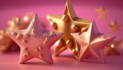  a group of pink and gold stars on a pink background with a pink background and a pink background with a pink background and gold stars.  generative ai