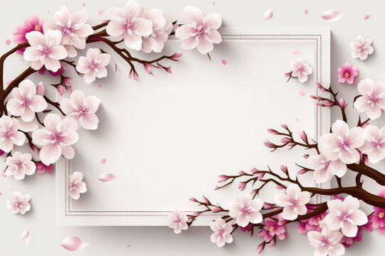 Wildflower sakura flower floral frame red rose,hulthemia, rosa. Aquarelle wild flower for background, texture, wrapper pattern, frame or border.generative ai