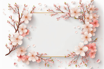 Wildflower sakura flower floral frame red rose,hulthemia, rosa. Aquarelle wild flower for background, texture, wrapper pattern, frame or border.generative ai