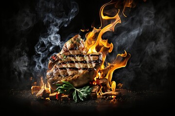 Grilled pork premium on fire delicious food (Ai generated)
