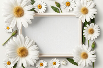 Wildflower daisy flower floral frame ,hulthemia, rosa. Aquarelle wild flower for background, texture, wrapper pattern, frame or border.generative ai
