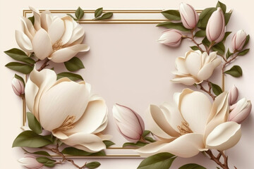 Wildflower magnolia flower floral frame, hulthemia, Aquarelle wild flower for background, texture, wrapper pattern, frame or border.generative ai
