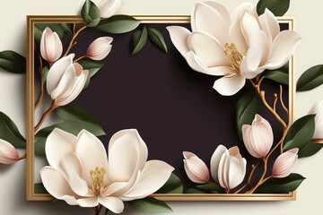 Wildflower magnolia flower floral frame, hulthemia, Aquarelle wild flower for background, texture, wrapper pattern, frame or border.generative ai