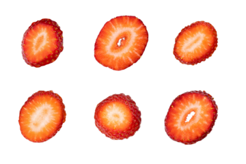 Red Strawberries with green leaf isolate on white background. Top view with clipping path. Full Depth of field. Focus stacking. PNG