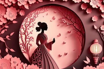 Fototapeta premium Woman art paper sculpture, International Women's Day (Ai generated)