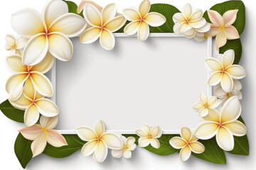 Wildflower plumeria flower floral frame ,hulthemia, rosa. Aquarelle wild flower for background, texture, wrapper pattern, frame or border.generative ai