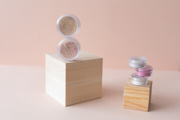 Cosmetic shades compact and loose mineral face powder makeup - Natural eco friendly make up products concept