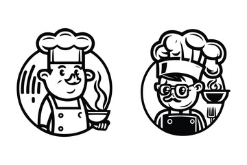 Cute chef logo vector, chef holding plate in hand icon vector