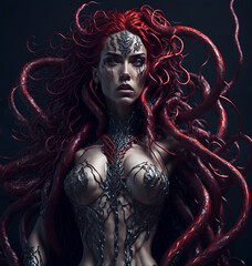 Medusa. Grecian mythological female Gorgon with snakes. Generative Artificial Intelligence.