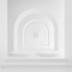 White podium on white background for design with white architecture design