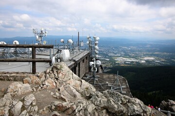 Accesories of a television transmitter on top of Ještěd mountain in the Jizera Mountains in the Czech Republic