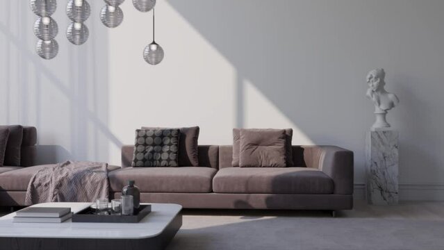 Illustration 3D rendering footage large luxury modern bright interiors Living room mockup computer digitally generated image