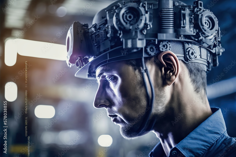 Poster technological engineer portrait ensuring high-quality and precise production quota on factory assemb