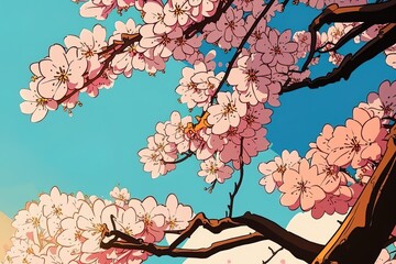 The cherry tree's blossoms hang at a disconcertingly steep angle. Generative AI