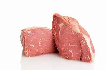 closeup of two sirloin tip roasts on a white background - 578040057