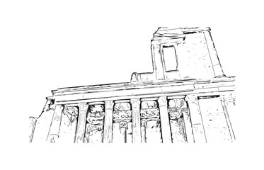 Building view with landmark of Positano is the 
village in Italy. Hand drawn sketch illustration in vector.