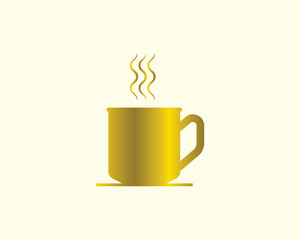 Golden cup of coffee or tea simple icon. A cup of hot drink design template.