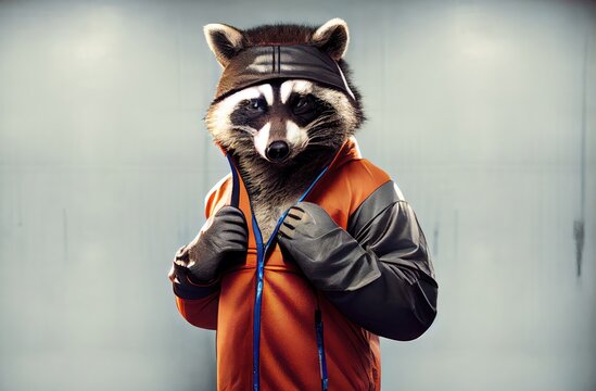 Raccoon Athlete Wearing Sports Clothing Generative AI