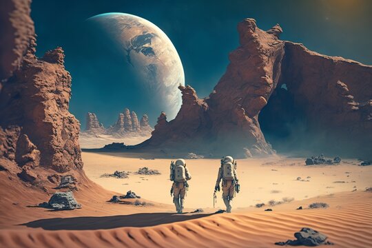 Astronauts on Mars are exploring。AI technology generated image