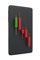Candle stick pattern graph on mobile application. 3D rendering.