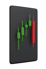 Candle stick pattern graph on mobile application. 3D rendering.