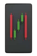 Candle stick pattern graph on mobile application. 3D rendering.