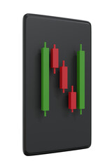 Candle stick pattern graph on mobile application. 3D rendering.