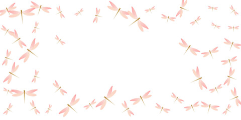 Tropical rosy pink dragonfly cartoon vector background. Summer vivid damselflies. Simple dragonfly cartoon children illustration. Tender wings insects patten. Tropical beings