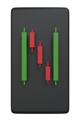 Candle stick pattern graph on mobile application. 3D rendering.