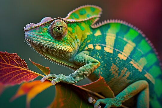 Close-up of chameleon.AI technology generated image