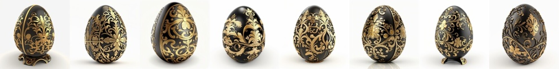 Set of 8 luxury ornate easter eggs - Faberge style - Isolated on white background