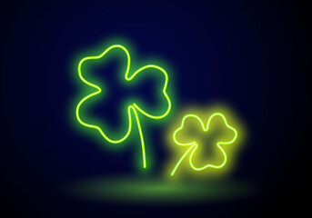 Neon Clover. Patrick's Day. A Leaf of Clover. Green icon of the Irish Shamrock for St. Patrick's Day.