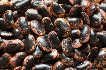 Food background - raw pink, beige with brown speckled kidney beans