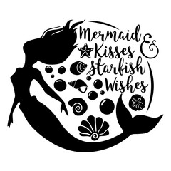 Mermaid kisses and starfish wishes - mermaid design for girls. Mermaid theme design for mermaid lovers stuff and perfect gift for girls and women