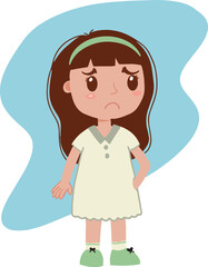 Cute and pretty little girl kid with dress and sad expression illustration