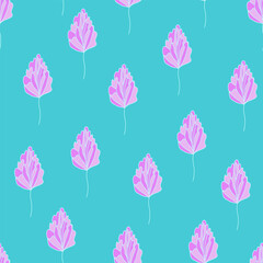 Seamless pattern with abstract pink flower on turquoise background. Simple botanical illustration for cover design,home,interior decoration.Print for fashion design,bedding,accessories