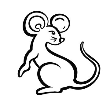 Symbol of the year, mouse, rat, hamster, rodent, line vector illustration